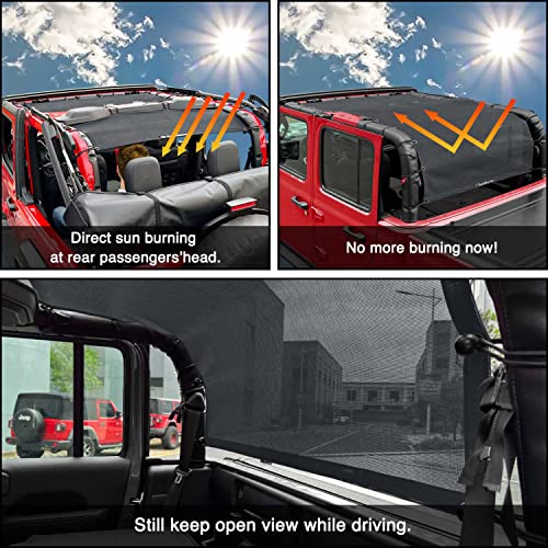 Shadeidea JT Sun Shade Top Sunshade Compatible with Jeep Gladiator Top Shade Mesh Screen Roof Cover (2018-2023)- Wind Noise UV Blocker with GrabBag Pouch -10 Year Warranty- Black -Front&Rear&Back - Image 2