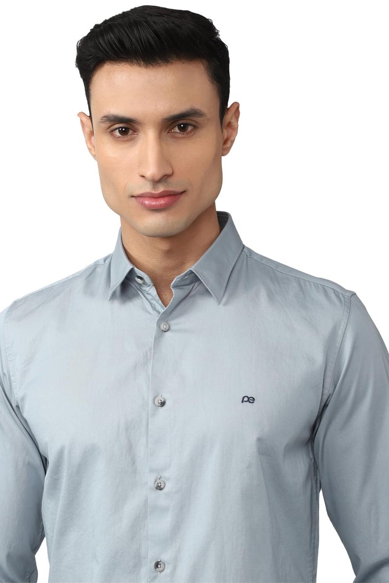Peter England Men's Solid Slim Fit Full Sleeve Casual Shirt|100% Cotton Light Grey - Image 4