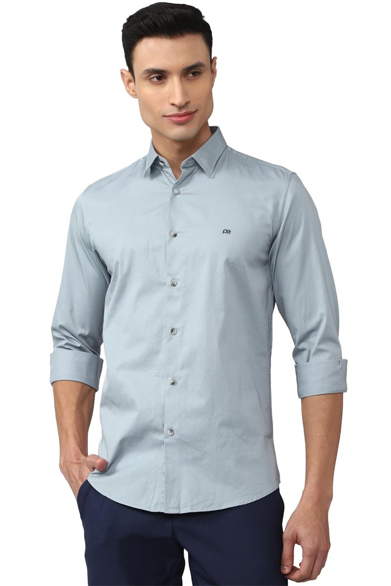 Peter England Men's Solid Slim Fit Full Sleeve Casual Shirt|100% Cotton Light Grey - Image 1