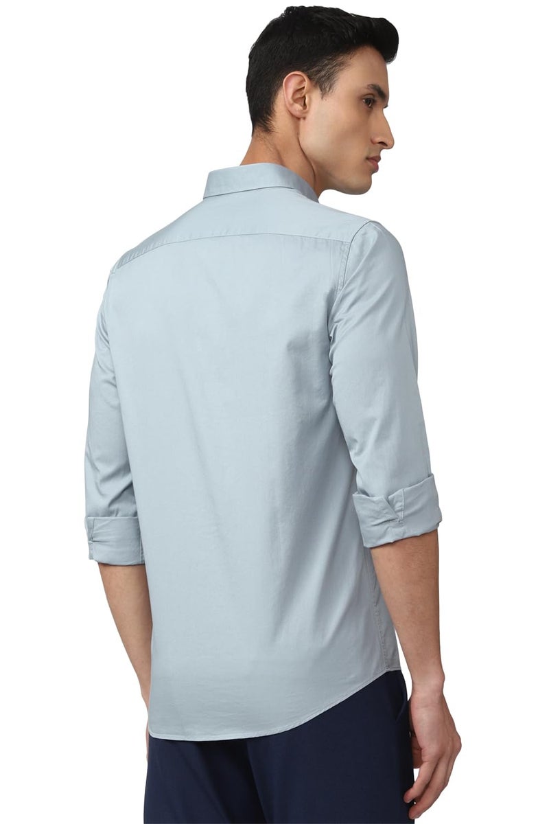 Peter England Men's Solid Slim Fit Full Sleeve Casual Shirt|100% Cotton Light Grey - Image 3