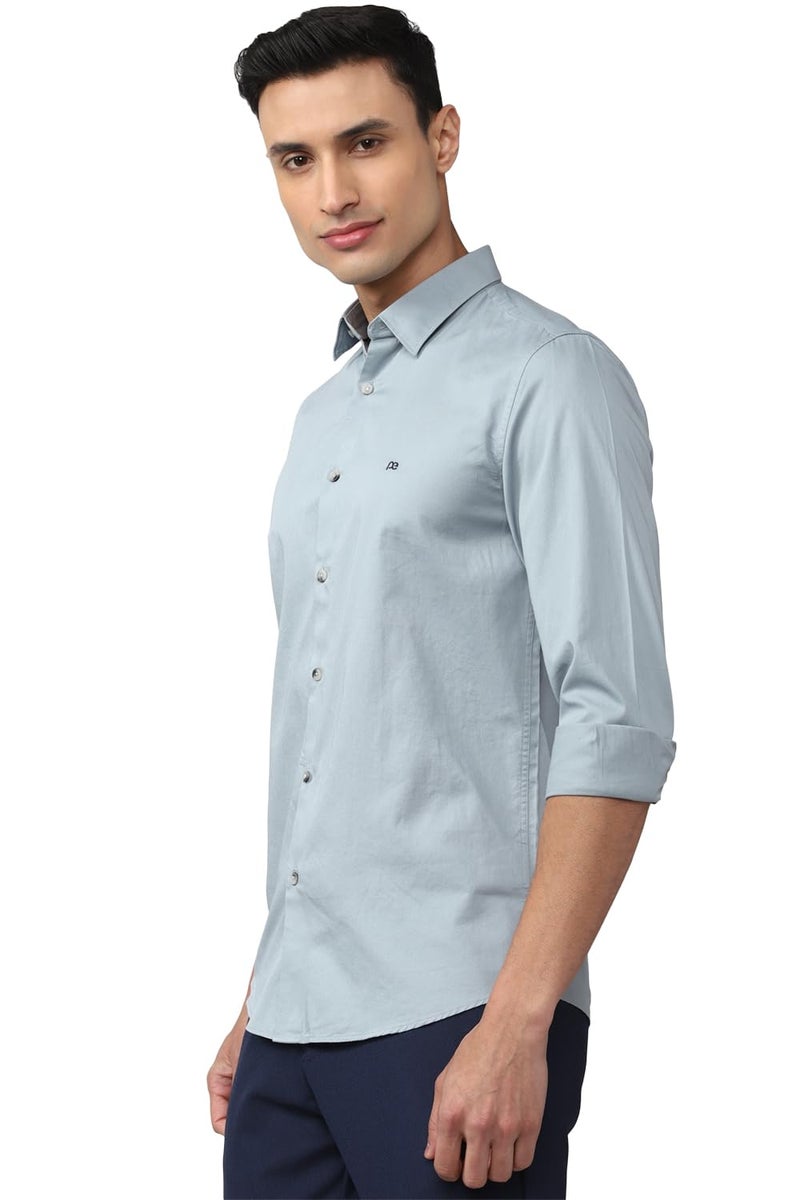Peter England Men's Solid Slim Fit Full Sleeve Casual Shirt|100% Cotton Light Grey - Image 2