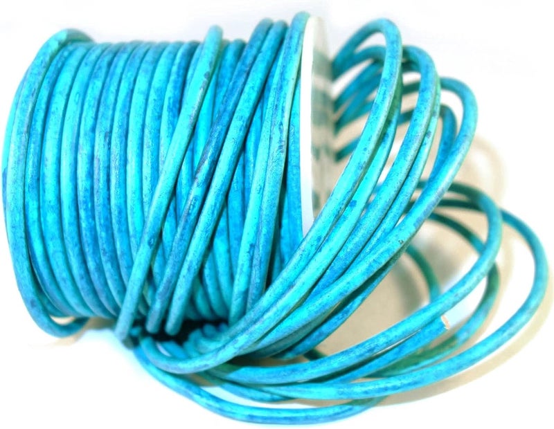 cords craft 3MM Round Leather Cord for Jewelry Making, DIY Craft, Pendant, Necklace, Round Leather Cord, 20 Meter Handicraft Leather Cord, 3MM Genuine Leather Cord, Vintage Turquoise - Image 2