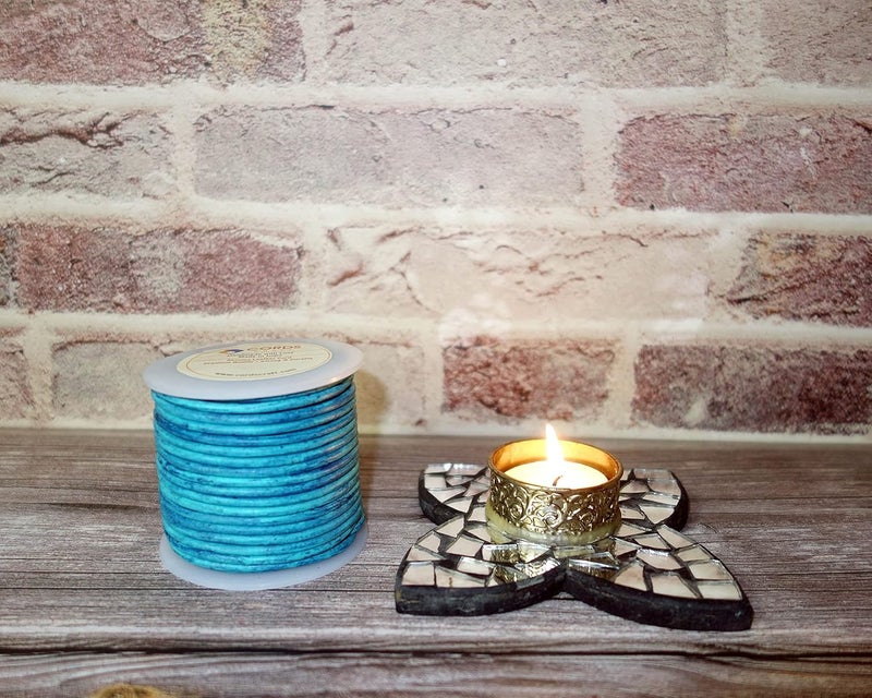 cords craft 3MM Round Leather Cord for Jewelry Making, DIY Craft, Pendant, Necklace, Round Leather Cord, 20 Meter Handicraft Leather Cord, 3MM Genuine Leather Cord, Vintage Turquoise - Image 5
