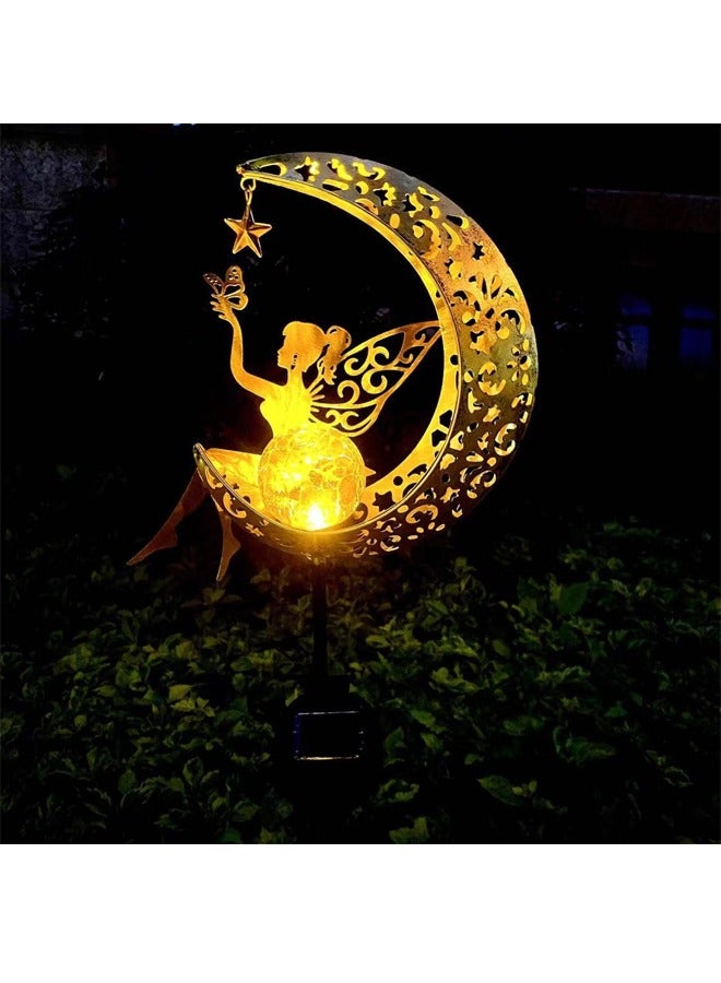 NIBEMINENT Moon & Fairy Garden Solar Stake Lights Outdoor, Waterproof Warm Yellow LED Light, Decoration for Pathway Lawn Patio Courtyard Backyard - Image 1