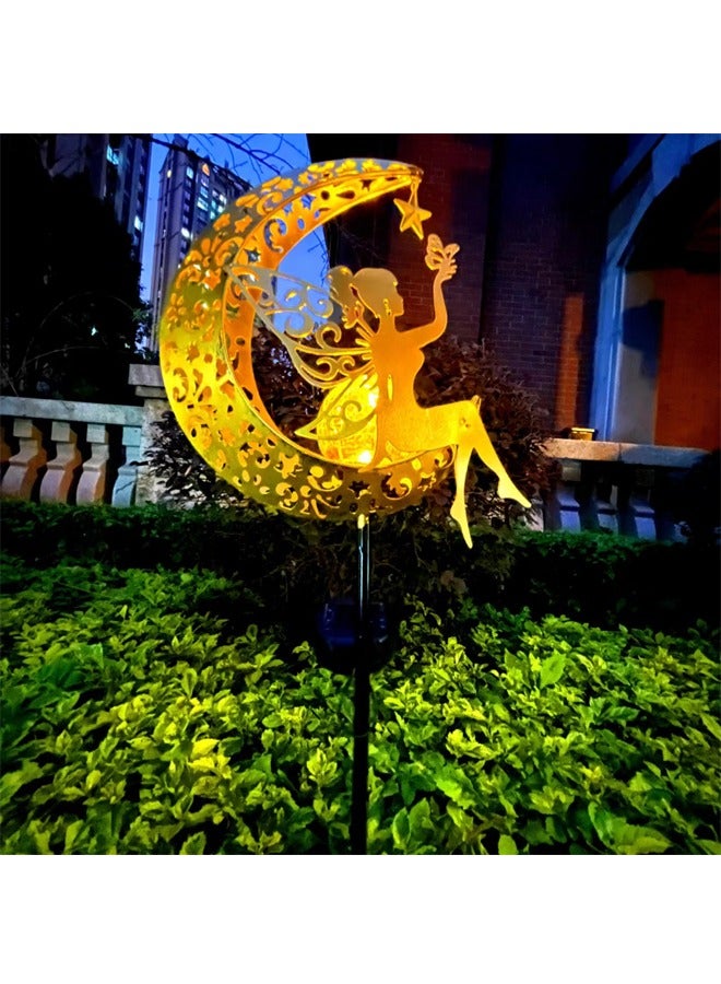 NIBEMINENT Moon & Fairy Garden Solar Stake Lights Outdoor, Waterproof Warm Yellow LED Light, Decoration for Pathway Lawn Patio Courtyard Backyard - Image 3
