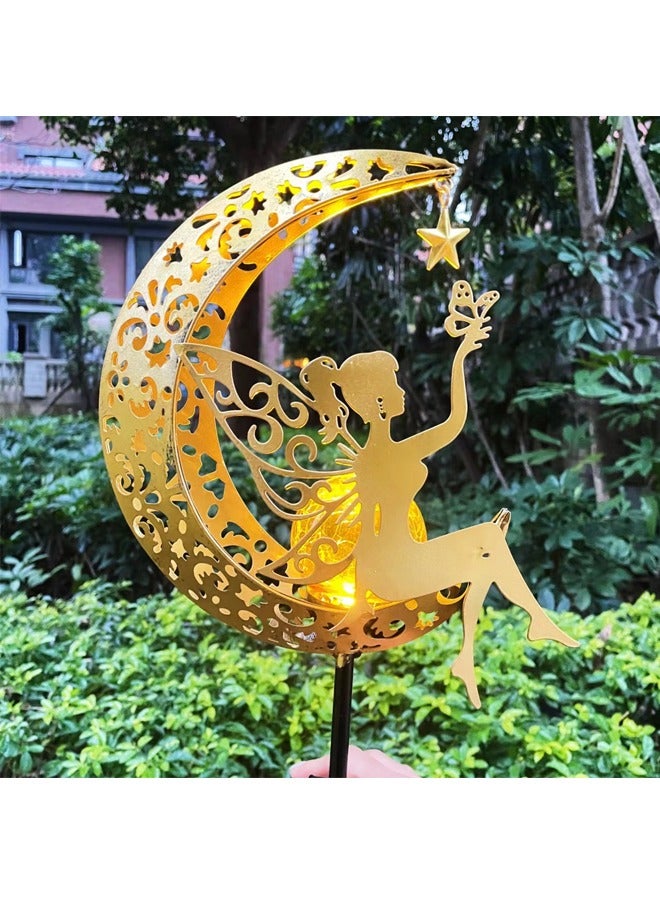 NIBEMINENT Moon & Fairy Garden Solar Stake Lights Outdoor, Waterproof Warm Yellow LED Light, Decoration for Pathway Lawn Patio Courtyard Backyard - Image 4