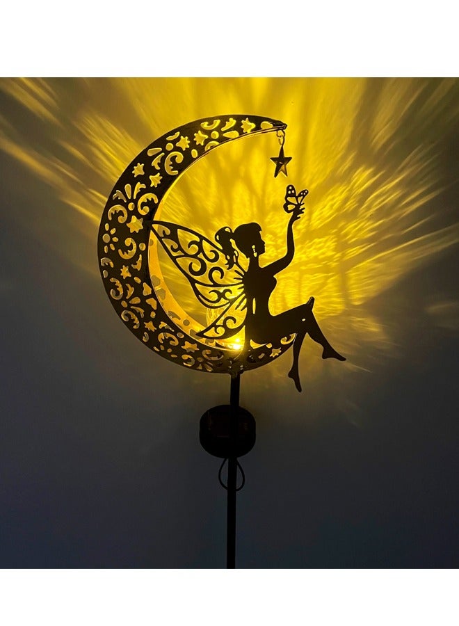 NIBEMINENT Moon & Fairy Garden Solar Stake Lights Outdoor, Waterproof Warm Yellow LED Light, Decoration for Pathway Lawn Patio Courtyard Backyard - Image 2