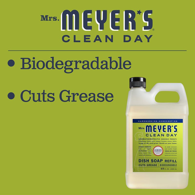 MRS. MEYER'S CLEAN D إعادة تعبئة صابون الأطباق السائل من السيدة مايرز كلين داي، تركيبة قابلة للتحلل بيولوجيًا، رعي الحمام الليموني (48 أونصة سائلة (عبوة من قطعة واحدة)) - Image 5