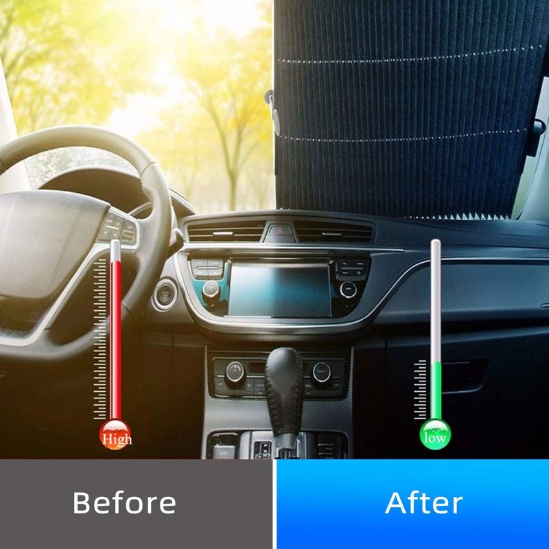 SEINECA Retractable Windshield Sun Shade for Car, Large Sun Visor Protector Blocks 99% UV Rays to Keep Your Vehicle Cool, Auto Sunshade Fits Front Window of Various Models with Suction Cups 2021 New - Image 4
