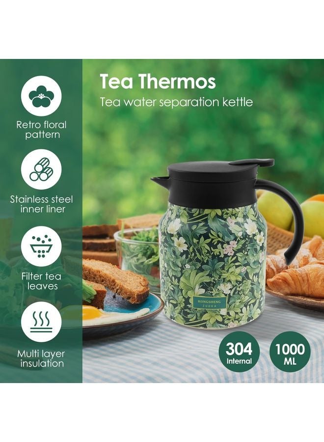 هومستر نمطة نبات خمر الشاي ترموس، 1000 مل وعاء شاي ترموس، شاي مدمج في الرقائق، وعاء رايدلي الحراري من الفولاذ المقاوم للصدأ مع غطاء، إسطبل شاي معزول للمشروبات الساخنة - Image 2