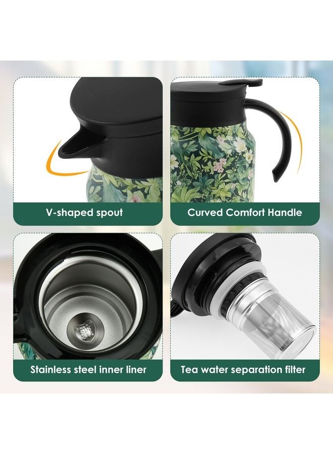 هومستر نمطة نبات خمر الشاي ترموس، 1000 مل وعاء شاي ترموس، شاي مدمج في الرقائق، وعاء رايدلي الحراري من الفولاذ المقاوم للصدأ مع غطاء، إسطبل شاي معزول للمشروبات الساخنة - Image 4