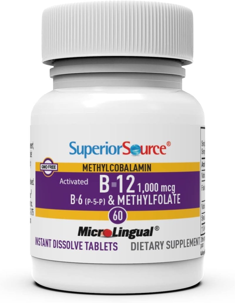 Superior Source No Shot Vitamin B12 Methylcobalamin 1000 mcg B6  Methylfolate 1000 mcg  Supports Energy Brain and Heart Health  Bariatric Friendly  60 Sublingual Dissolving Tablets - Image 3