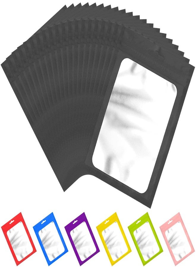 ANZNKU 100 Pieces Resealable Mylar Bags with Clear Window Smell Proof Bags Packaging Bags Foil Pouch Zip Bag for Food Self Sealing Storage Supplies (Black, 2.75×3.93 inches) - Image 1