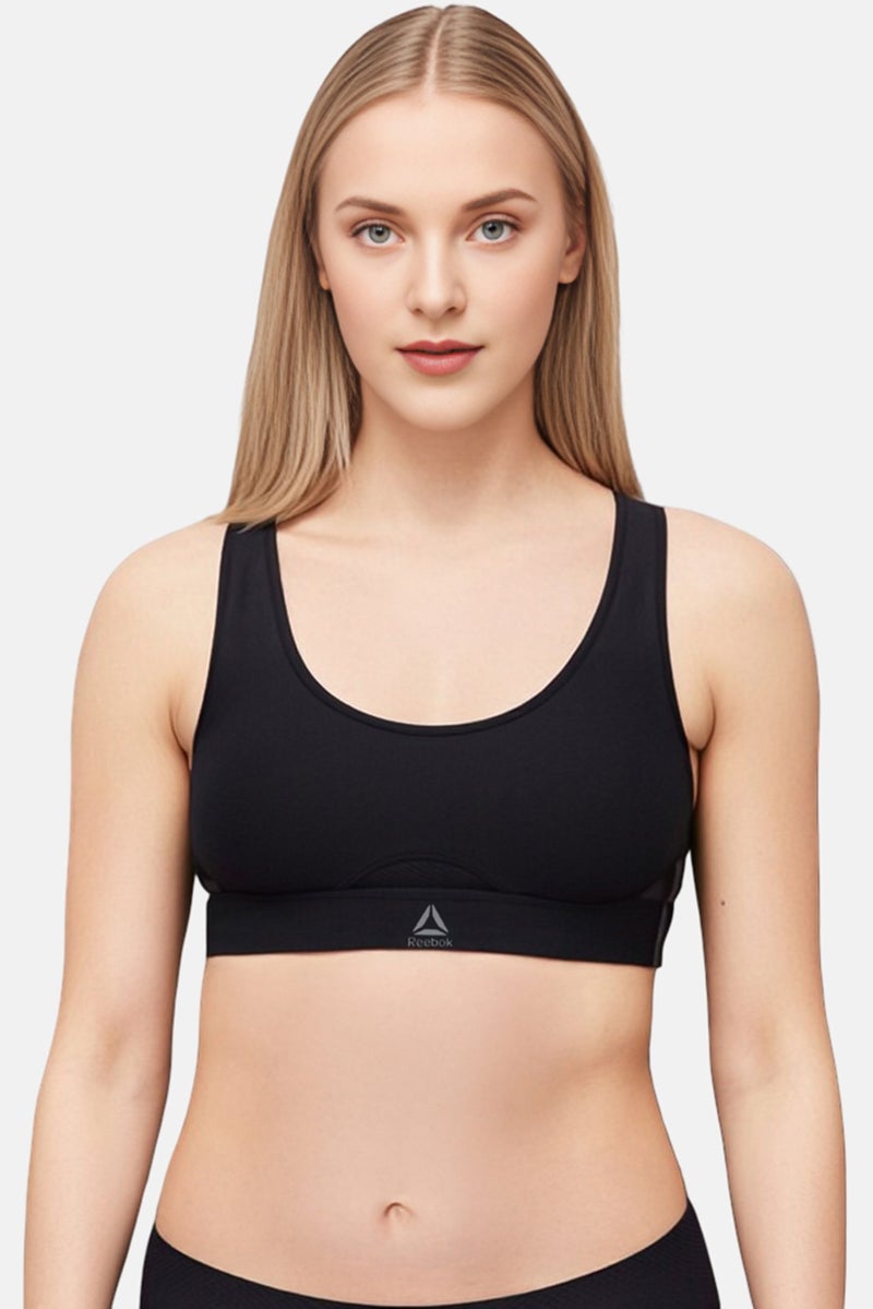 Reebok Women Brand Logo Padded Sports Bra, Black - Image 1