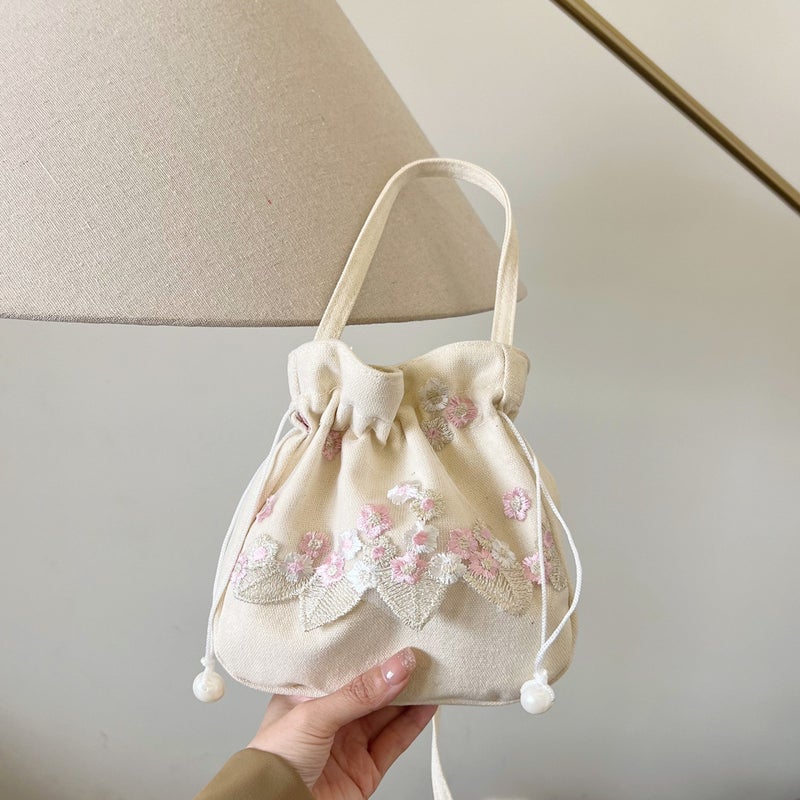 Chinese Style Ancient Han Dynasty Accessories Bag Handmade Lace Embroidered Fabric One-Shoulder Cross-Body Handbag Bucket Bag - Image 5