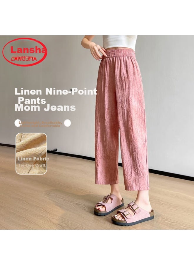 Langsha Linen Curved Knife Pants For Women, Summer 2025 New Style, High-waisted Slimming Loose-fit Nine-tenths Casual Pants For Mothers