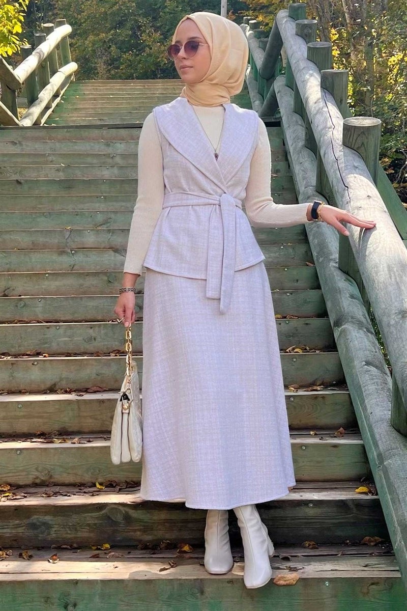 Rabia Şamlı Azize Skirt Vest Set Ecru - Image 1