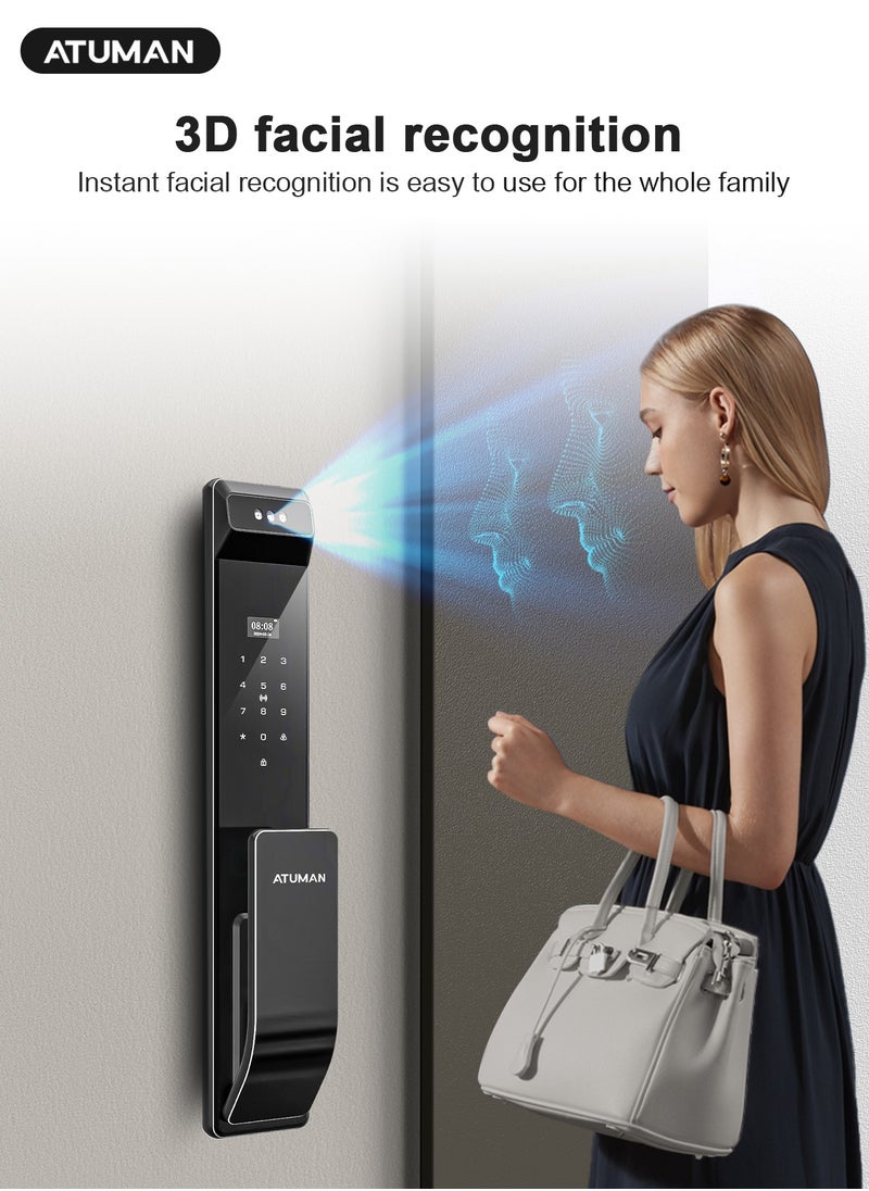 ATuMan Smart Door with Camera,Smart Door Lock,Palm Vein unlock 3D Facial Recognition,Real-Time Monitor,Two-Way Intercom,CNC Material,Tuya WiFi APP Control,Emergency USB Power  - Image 3