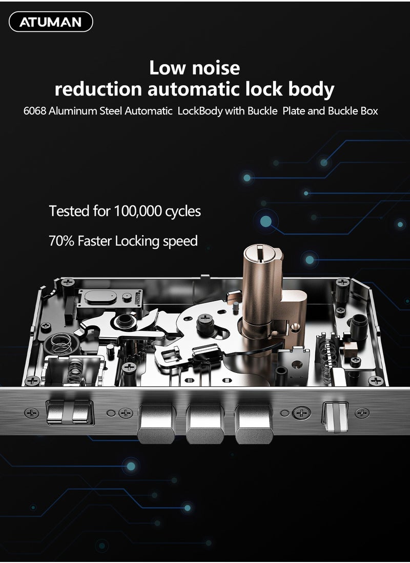 ATuMan Smart Door with Camera,Smart Door Lock,Palm Vein unlock 3D Facial Recognition,Real-Time Monitor,Two-Way Intercom,CNC Material,Tuya WiFi APP Control,Emergency USB Power  - Image 5