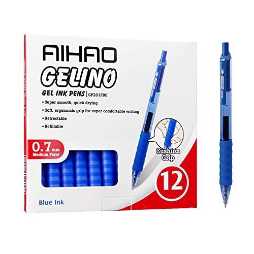 AIHAO Gel Pens Blue Ink, 0.7mm Medium Point, Smooth Writing Retractable Pens, Quick Dry Gel Ink with Comfort Grip, No Smear, 12 Pack for Office, School, Home - Image 2