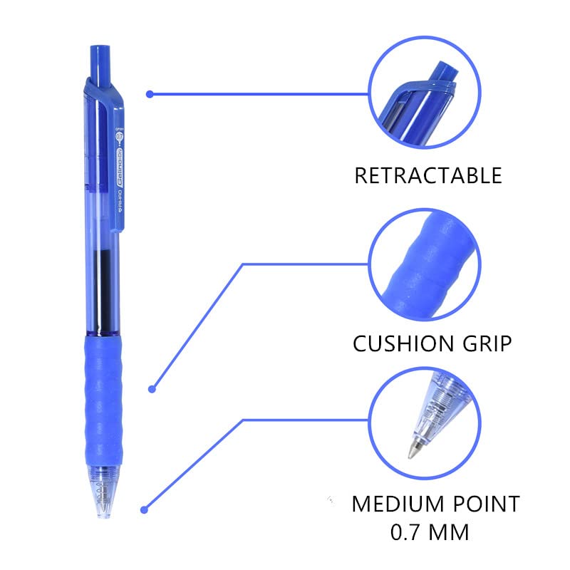 AIHAO Gel Pens Blue Ink, 0.7mm Medium Point, Smooth Writing Retractable Pens, Quick Dry Gel Ink with Comfort Grip, No Smear, 12 Pack for Office, School, Home - Image 3