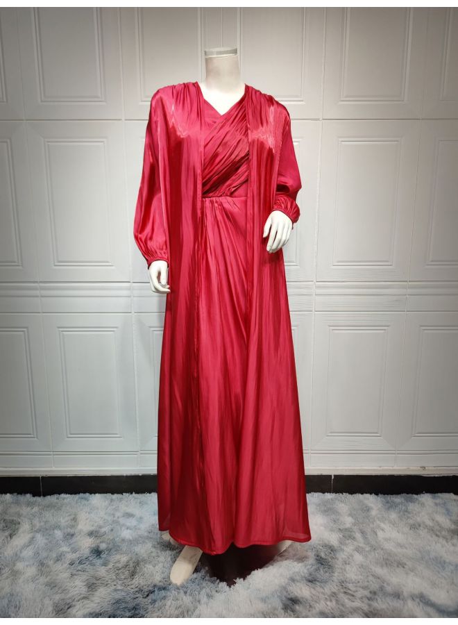 Modest Bright Silk Dress Robe Fashion Soft Two-piece Set - Image 1