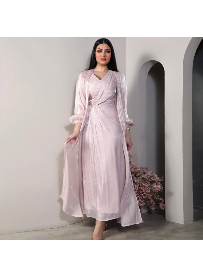 Modest Bright Silk Dress Robe Fashion Soft Two-piece Set - Image 4