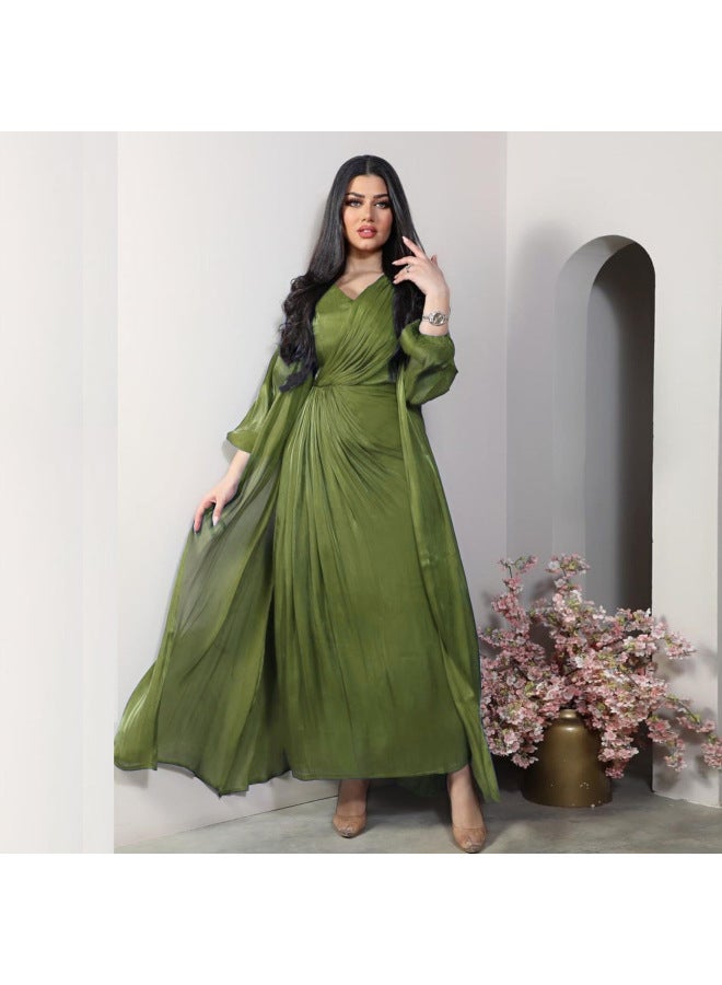 Modest Bright Silk Dress Robe Fashion Soft Two-piece Set - Image 3