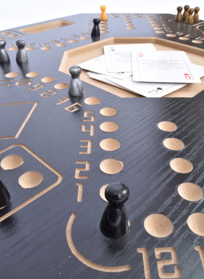 إج لعبة جاكارو خشبية سوداء مع حقيبة حمل قوية للتخطيط الاستراتيجي، لعبة جاكارو خشبية لأربعة لاعبين مع كرات زجاجية وبطاقات، لعبة جاكارو خشبية 43×43 سم - Image 4