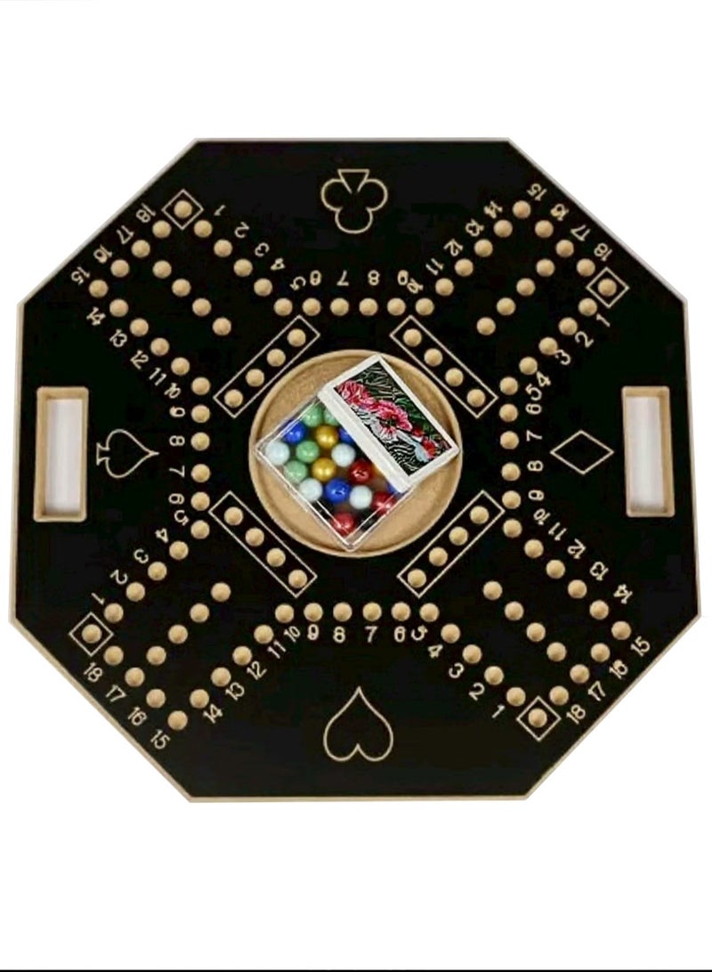 إج لعبة جاكارو خشبية سوداء مع حقيبة حمل قوية للتخطيط الاستراتيجي، لعبة جاكارو خشبية لأربعة لاعبين مع كرات زجاجية وبطاقات، لعبة جاكارو خشبية 43×43 سم - Image 2