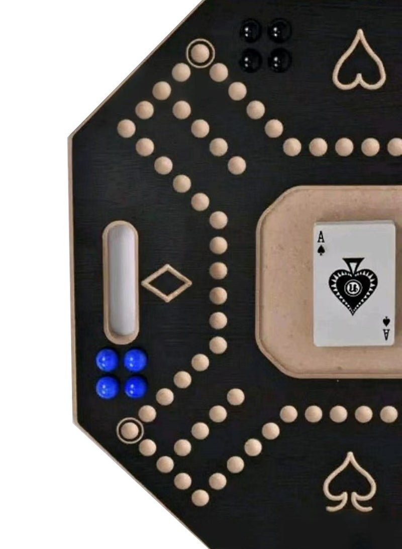 إج لعبة جاكارو خشبية سوداء مع حقيبة حمل قوية للتخطيط الاستراتيجي، لعبة جاكارو خشبية لأربعة لاعبين مع كرات زجاجية وبطاقات، لعبة جاكارو خشبية 43×43 سم - Image 3