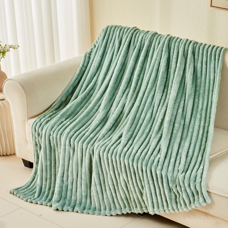 NEWCOSPLAY Super Soft Twin Blanket New Sage Green Premium Silky Flannel Fleece 3D Ribbed Jacquard Lightweight Bed Blanket All Season Use (New Sage Green Ribbed  Twin(60""x80"")) - Image 3