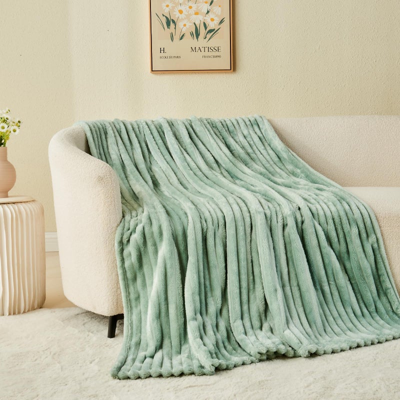 NEWCOSPLAY Super Soft Twin Blanket New Sage Green Premium Silky Flannel Fleece 3D Ribbed Jacquard Lightweight Bed Blanket All Season Use (New Sage Green Ribbed  Twin(60""x80"")) - Image 5