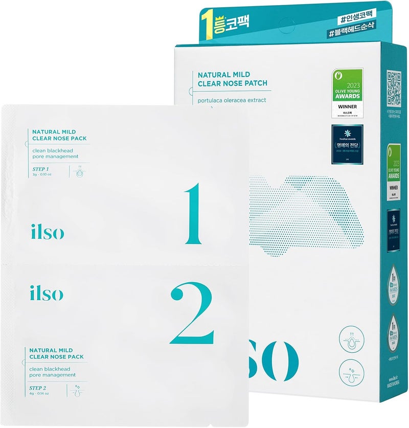 ilso Natural MILD Clear Nose Patch/Blackhead Remover for Nose/Targets PORES & PIMPLES/Facial Skin Care/Dermatologist Approved/Korean Skin Care to Absorb Acne Nose GUNK (5 PCS) - Image 1