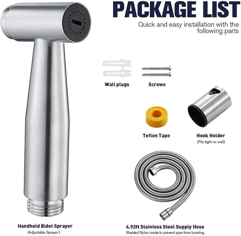 مجموعة بخاخ المرحاض المحمول المصنوع من الفولاذ المقاوم للصدأ المصقول مع خرطوم وحامل - Image 5