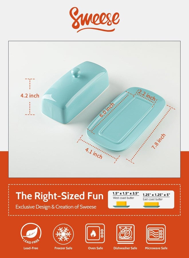 Sweese Butter Dish with Lid, Porcelain Butter Keeper, 7.8 Inch Butter Holder with Handle Cover, Butter Container Perfect for East West Coast Butter, Turquoise - Image 2