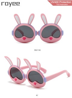 Royee 2 Pack New children's Rabbit sunglasses, polarized foldable sunglasses, UV400 protection sunglasses for Age 2-4 6-8 10-12 Boys Girls boys and girls，TPEE Frame - White and Pink  - Image 2