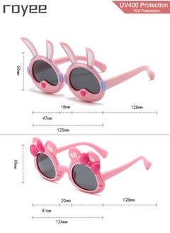 Royee 2 Pack New children's Rabbit sunglasses, polarized foldable sunglasses, UV400 protection sunglasses for Age 2-4 6-8 10-12 Boys Girls boys and girls，TPEE Frame - White and Pink  - Image 4