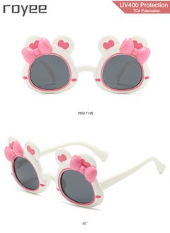Royee 2 Pack New children's Rabbit sunglasses, polarized foldable sunglasses, UV400 protection sunglasses for Age 2-4 6-8 10-12 Boys Girls boys and girls，TPEE Frame - White and Pink  - Image 3