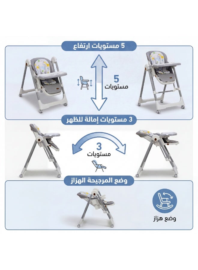 نيفورا  كرسي طعام نيفورا للأطفال 3 في 1 - مستويات ارتفاع متعددة، وضع هزاز، طاولة مزدوجة وعجل بفرامل لسهولة الحركة - Image 2