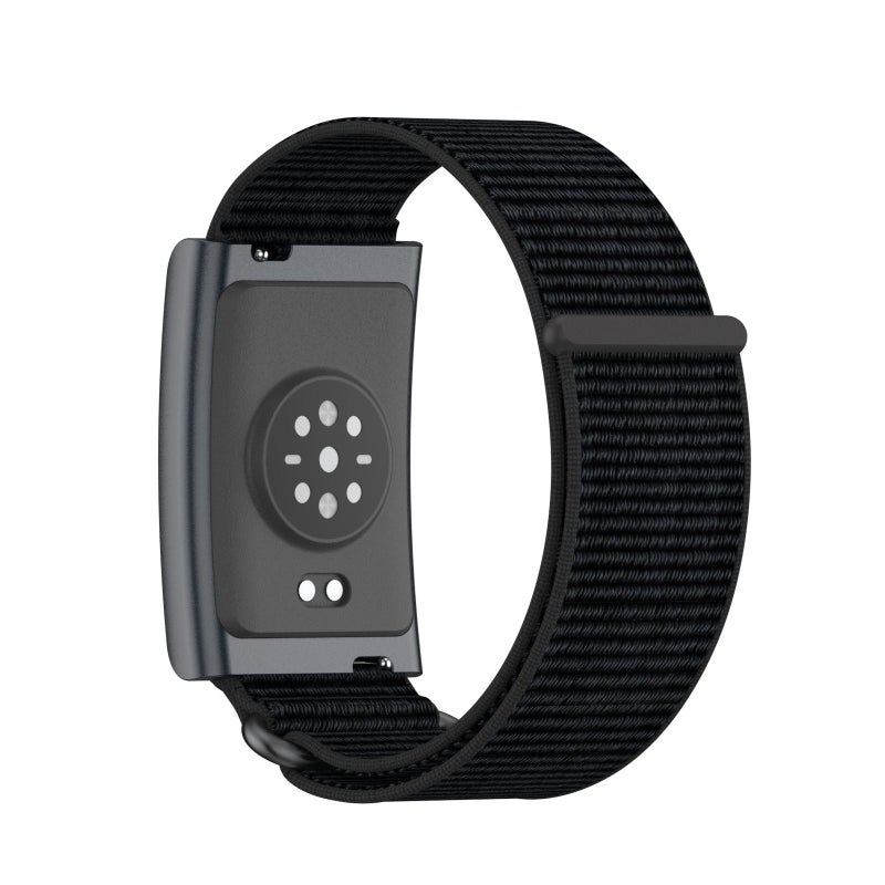 For Amazfit Helio Strap Metal Ring Two Sections Nylon Hook And Loop Fastener Watch Band(Deep Black) - Image 3