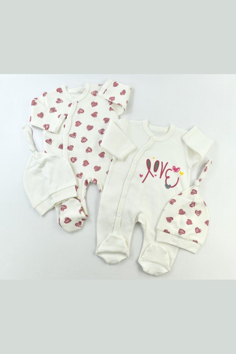 Modam Bebek Minisse Heart Printed Hat 2-Piece Baby Romper
