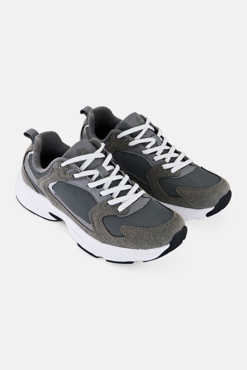 RBX Men Brand Logo Lace Up Running Shoes, Dark Grey - Image 1