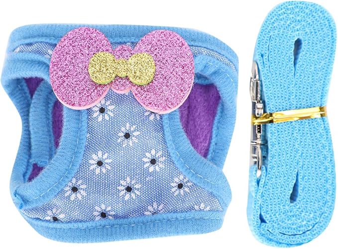 Adjustable Bunny Harness And Leash Set With Glitter Bows For Small Pets Size S - Image 1