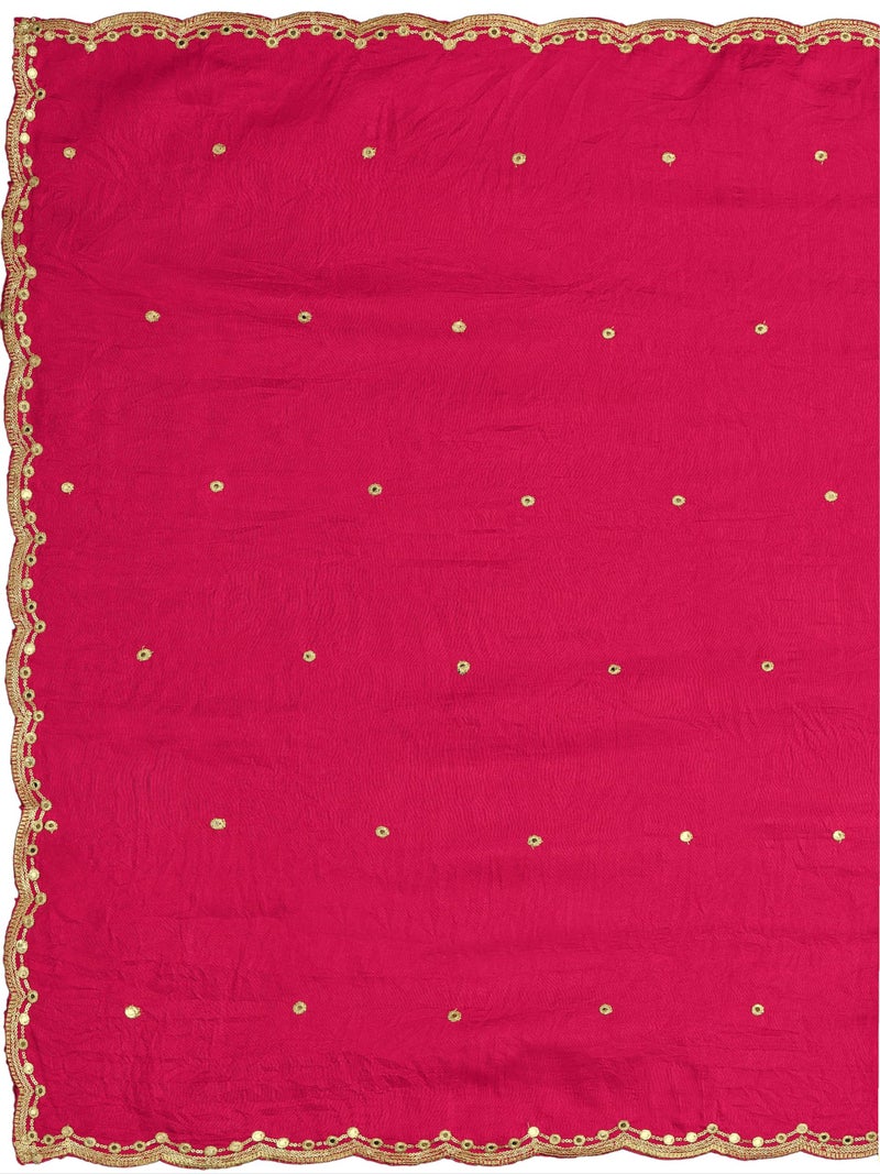 KEMZA Vintage Dupatta Vichitra Silk Embroidered Mirror Work Floral Butti Design with Embroidered Border for Women (Pink, Free Size) - Image 5