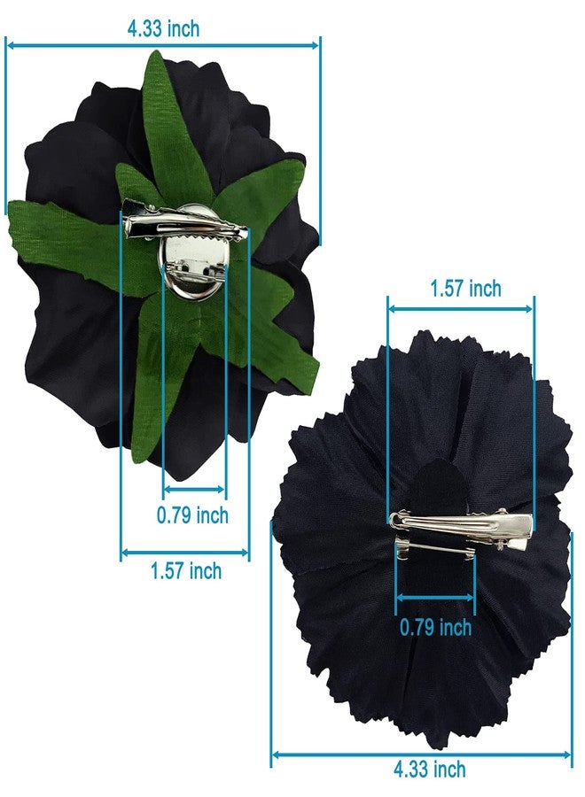 BETITETO Large Floral Hair Accessory Set - Includes 4 Peony and 4 Rose Barrette Hair Clips for Flamenco Dance, Beach Party, Wedding (Black) - Image 4