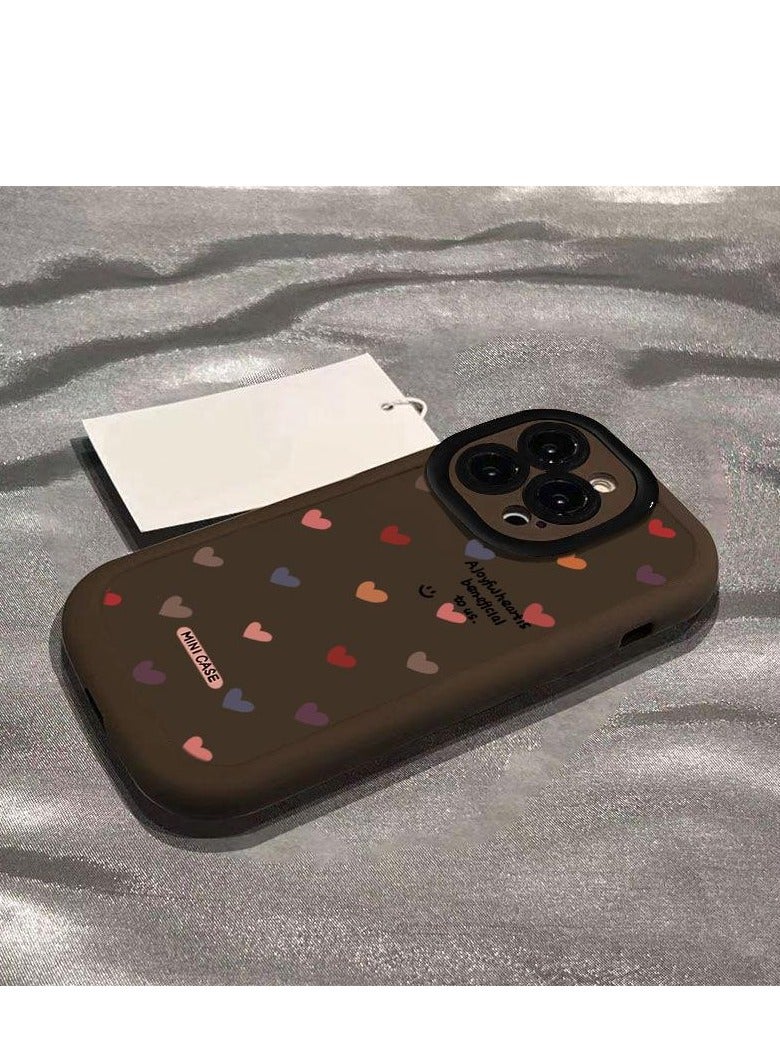 NIBEMINENT Full Screen Hearts Protective TPU Case Cover For iPhone 16 Pro Max, Dark Brown