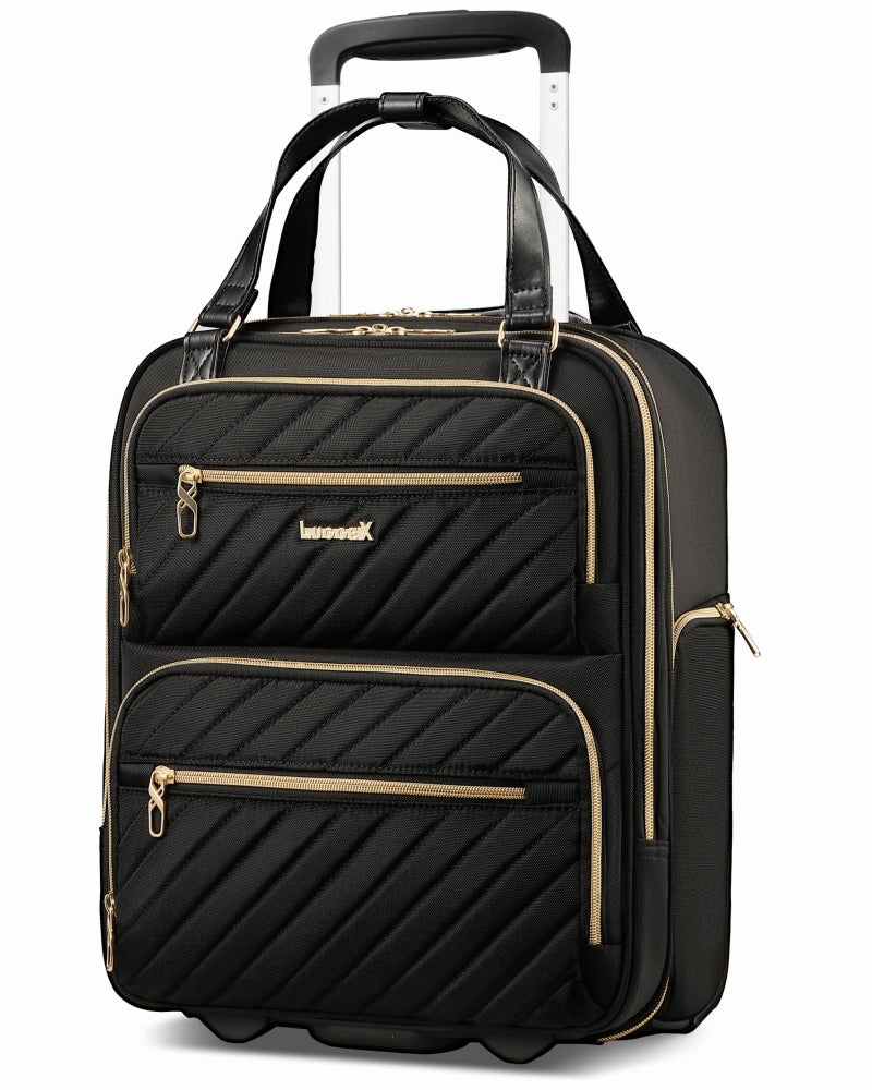 LUGGEX Underseat Carry On Luggage with Wheels, UDK Stylish Lightweight Under Seat Luggage, Soft Sided Personal Item Suitcase for Short Trip (UX-Core, Black, 16 Inch) - Image 1