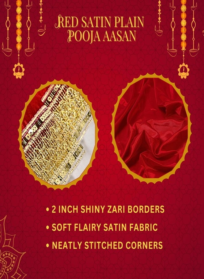 Dulhan Pack of 4 Multicolor Satin Puja Cloth ? Soft Aasan with Golden Border for Chowki & Mandir | Smooth Pooja Mat for Festivals, Diwali, Temple & Home Use ? 1m x 0.5m - Image 3