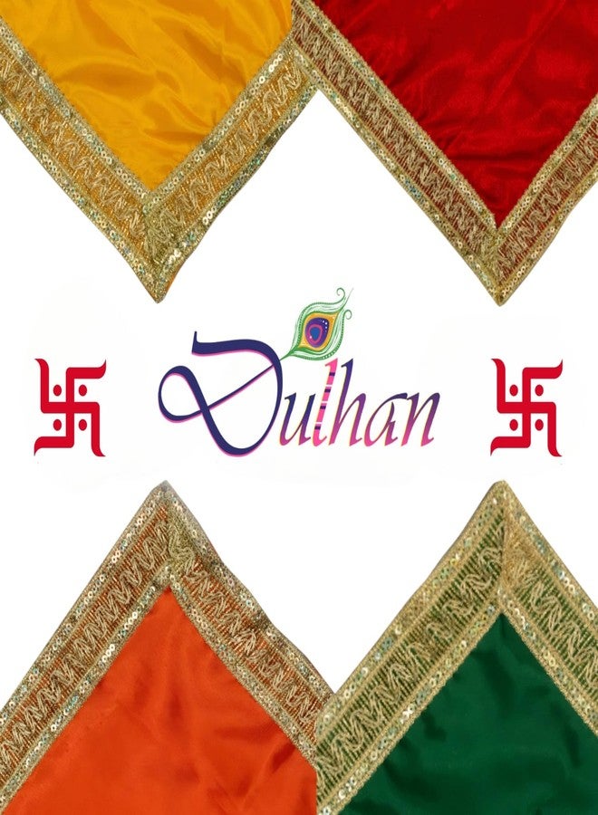 Dulhan Pack of 4 Multicolor Satin Puja Cloth ? Soft Aasan with Golden Border for Chowki & Mandir | Smooth Pooja Mat for Festivals, Diwali, Temple & Home Use ? 1m x 0.5m - Image 5